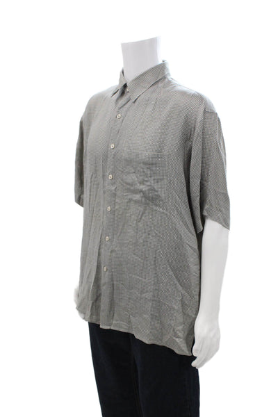Perry Ellis Mens Printed Collar Short Sleeve Button Down Shirt Brown Size L