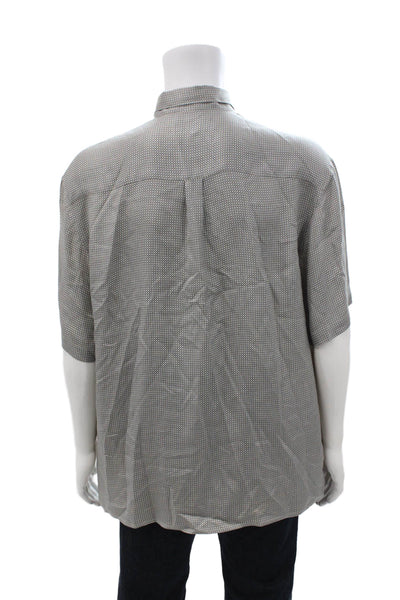 Perry Ellis Mens Printed Collar Short Sleeve Button Down Shirt Brown Size L
