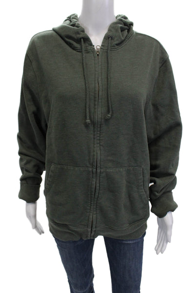 J Crew Unisex Full-zip Hoodie Army Green Cotton Polyester Size L
