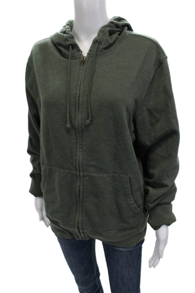 J Crew Unisex Full-zip Hoodie Army Green Cotton Polyester Size L