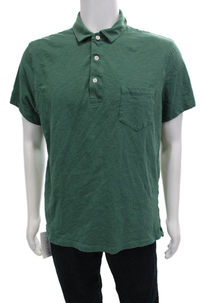 J Crew Mens Button-Down Polo Green Slub Cotton Short Sleeve Collared Size L