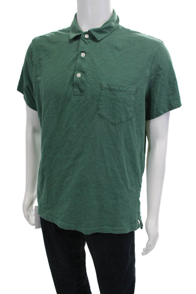 J Crew Mens Button-Down Polo Green Slub Cotton Short Sleeve Collared Size L