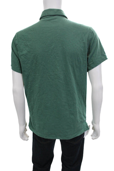 J Crew Mens Button-Down Polo Green Slub Cotton Short Sleeve Collared Size L