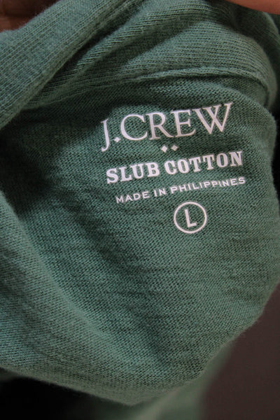 J Crew Mens Button-Down Polo Green Slub Cotton Short Sleeve Collared Size L