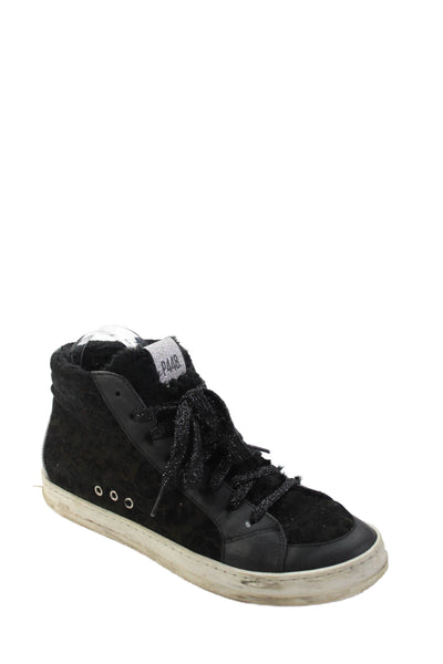 P448 Womens Suede Animal Print Lace-Up High-Top Sneakers Black Size 9
