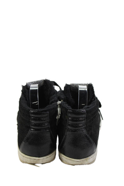 P448 Womens Suede Animal Print Lace-Up High-Top Sneakers Black Size 9