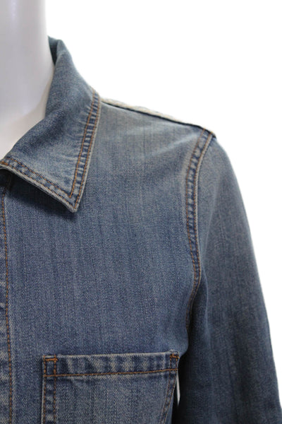 J Crew Women Collared Button Solid Blue Jacket Size S