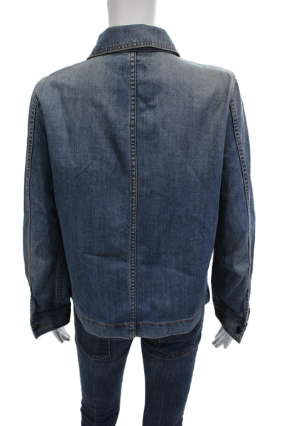 J Crew Women Collared Button Solid Blue Jacket Size S