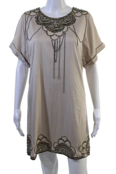 French Connection Womens Shift Dress Beige Short Sleeve Cotton Size 6