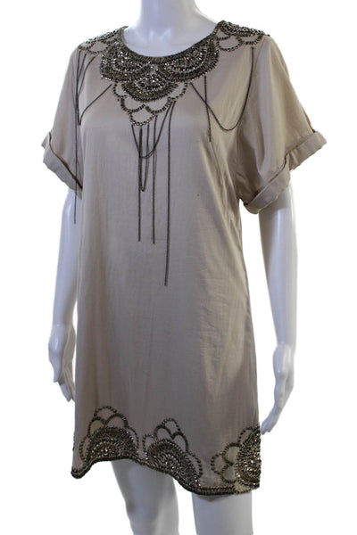 French Connection Womens Shift Dress Beige Short Sleeve Cotton Size 6