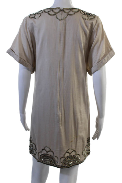 French Connection Womens Shift Dress Beige Short Sleeve Cotton Size 6
