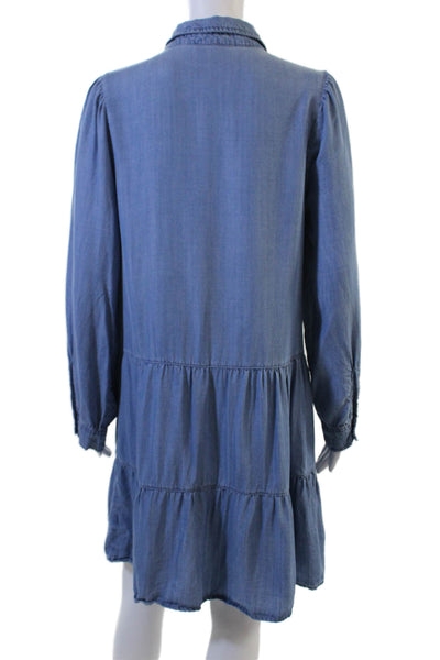 Saks Fifth Avenue Women Shirt Dress Blue Long Sleeve Collared Button Size M