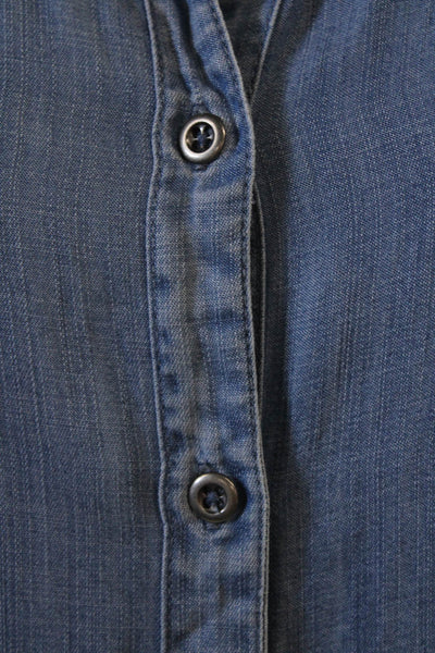 Saks Fifth Avenue Women Shirt Dress Blue Long Sleeve Collared Button Size M
