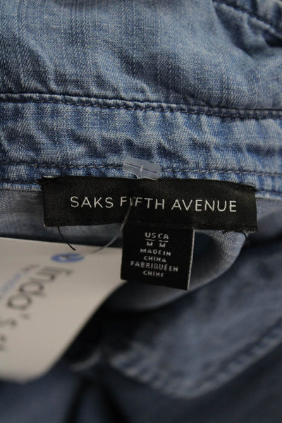 Saks Fifth Avenue Women Shirt Dress Blue Long Sleeve Collared Button Size M