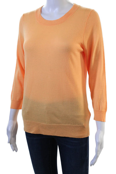 J Crew Women Merino Wool Crew Neck Pullover Sweater Orange 3/4 Sleeve Size PM