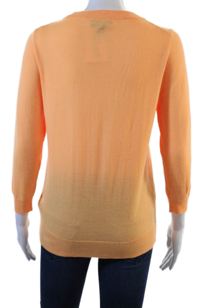 J Crew Women Merino Wool Crew Neck Pullover Sweater Orange 3/4 Sleeve Size PM