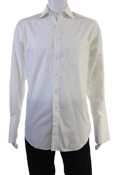 Paul Fredrick Mens Cotton Collared Long Sleeve Button Down Shirt White Size 15