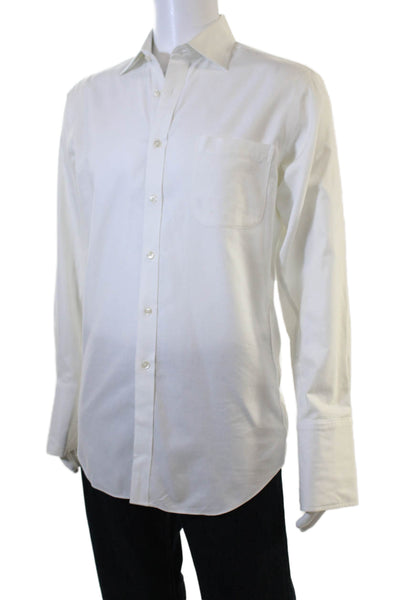 Paul Fredrick Mens Cotton Collared Long Sleeve Button Down Shirt White Size 15