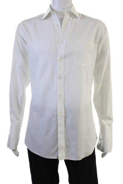 Paul Fredrick Mens Cotton Collared Long Sleeve Button Down Shirt  Top White Size