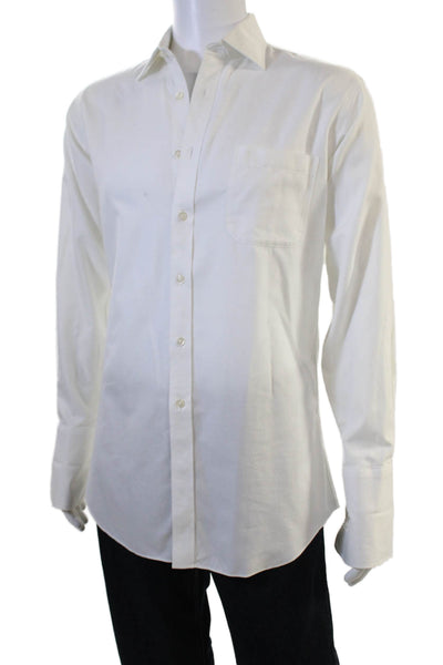Paul Fredrick Mens Cotton Collared Long Sleeve Button Down Shirt  Top White Size