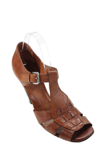 Cole Haan Womens Leather Open Toe Buckle Detail Heels Brown Size 9