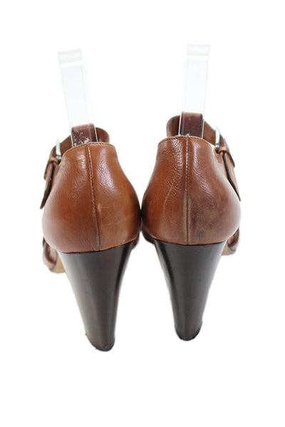 Cole Haan Womens Leather Open Toe Buckle Detail Heels Brown Size 9