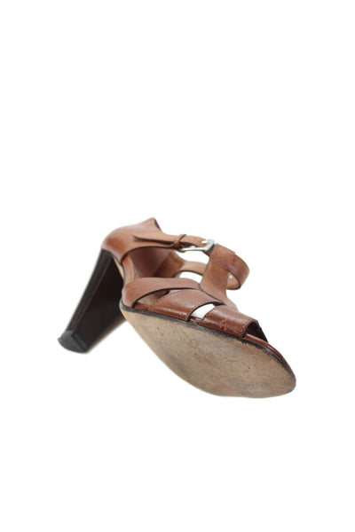 Cole Haan Womens Leather Open Toe Buckle Detail Heels Brown Size 9