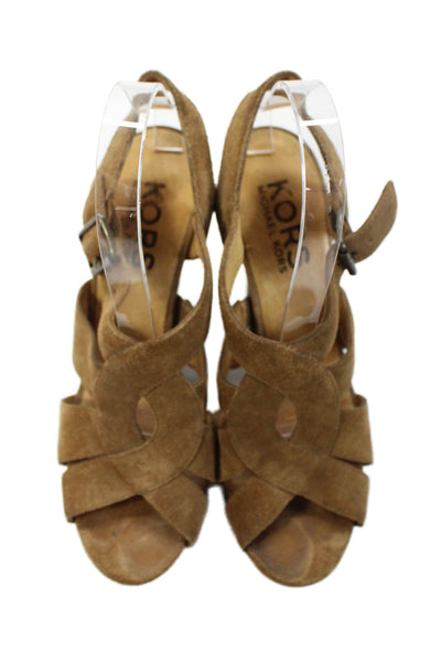 KORS Michael Kors Open Toe Ankle Strap High Heels Brown Size 8.5