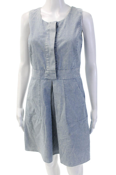 J Crew Womens Fit & Flare Tank Dress Light Blue Cotton Zip Size 0
