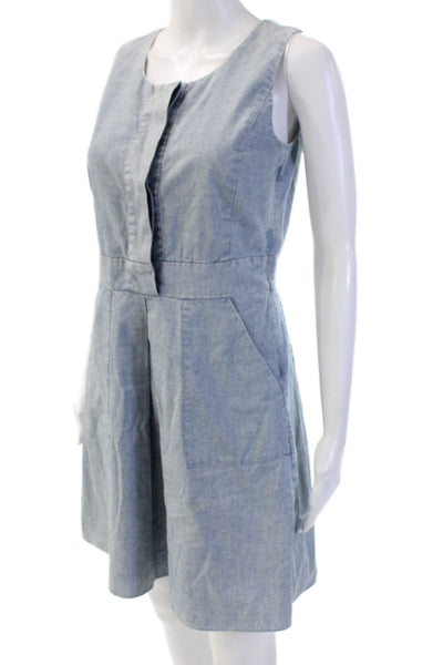 J Crew Womens Fit & Flare Tank Dress Light Blue Cotton Zip Size 0