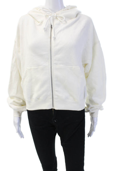 Set Womens Full Zip Hoodie White Cotton Drawstring Long Sleeve Size XS