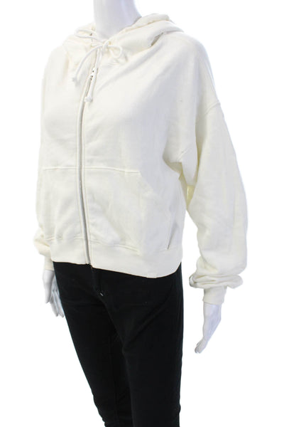 Set Womens Full Zip Hoodie White Cotton Drawstring Long Sleeve Size XS