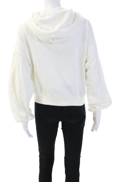Set Womens Full Zip Hoodie White Cotton Drawstring Long Sleeve Size XS