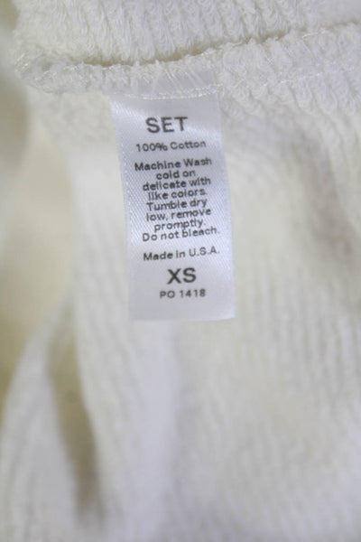 Set Womens Full Zip Hoodie White Cotton Drawstring Long Sleeve Size XS