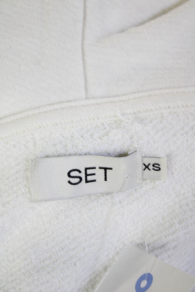 Set Womens Full Zip Hoodie White Cotton Drawstring Long Sleeve Size XS