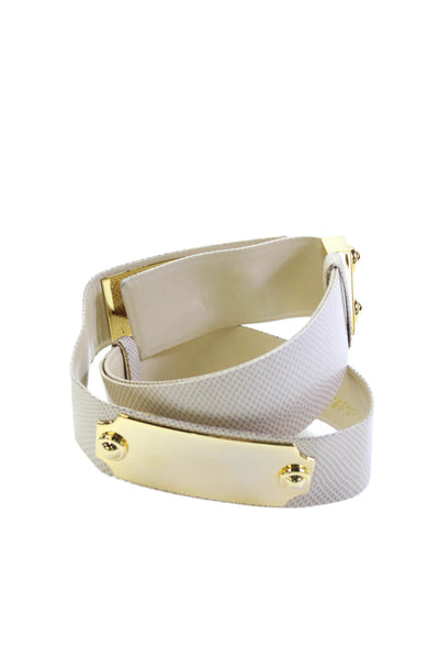Judith Leiber Embossed Leather Turn Lock Adjustable Belt Beige Size M