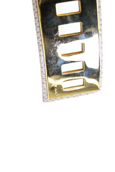 Judith Leiber Embossed Leather Turn Lock Adjustable Belt Beige Size M