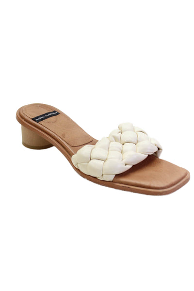 Angel Alarcon Womens Braided Detail Square Toe Slip On Heels Beige Size 9