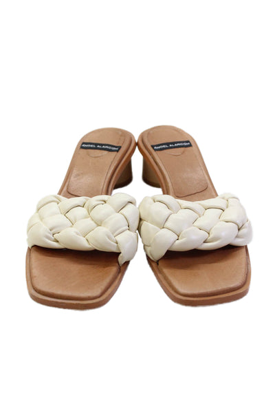 Angel Alarcon Womens Braided Detail Square Toe Slip On Heels Beige Size 9