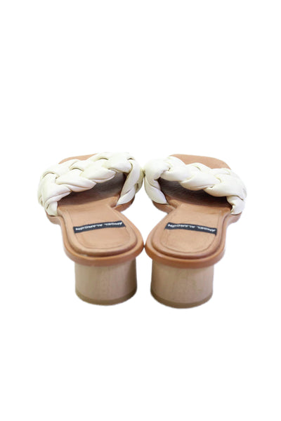 Angel Alarcon Womens Braided Detail Square Toe Slip On Heels Beige Size 9