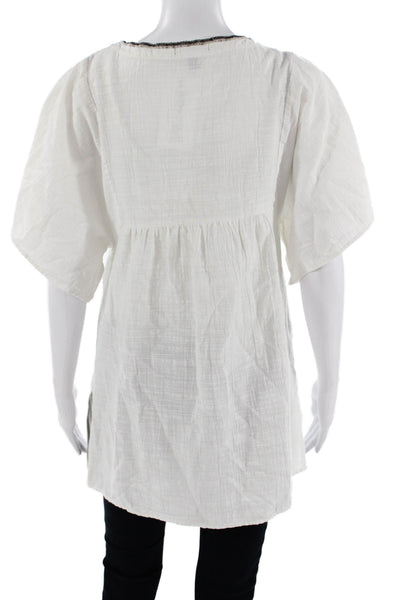 J Crew Women Tunic White Cotton Short Sleeve Geometric Round Neck Size S