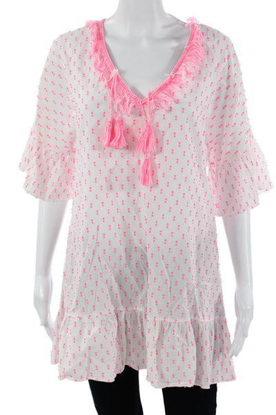 Lilly Pulitzer Women Tunic Pink V-Neck 3/4 Sleeve Cotton Blend Bohemian Size S