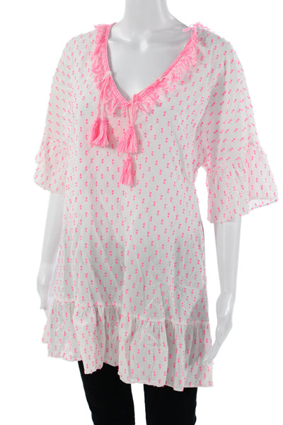 Lilly Pulitzer Women Tunic Pink V-Neck 3/4 Sleeve Cotton Blend Bohemian Size S