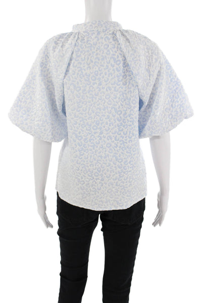 Libby Kat Womens Light Blue Leopard V-Neck Short Sleeve Blouse Polyester Size S
