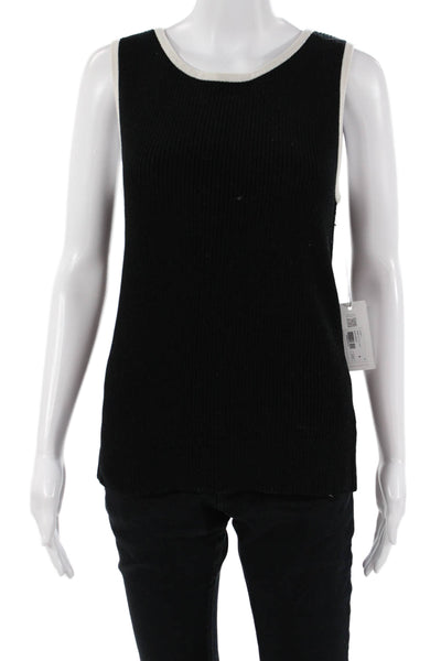 Margaret OLeary Women Basic Black 100% Cotton Round Neck Sleeveless Tank Size L