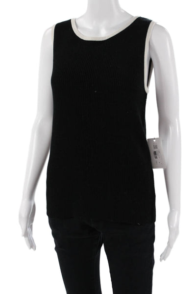 Margaret OLeary Women Basic Black 100% Cotton Round Neck Sleeveless Tank Size L