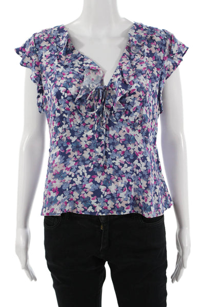 Rails Womens Blue Floral V-Neck Sleeveless Blouse Size S