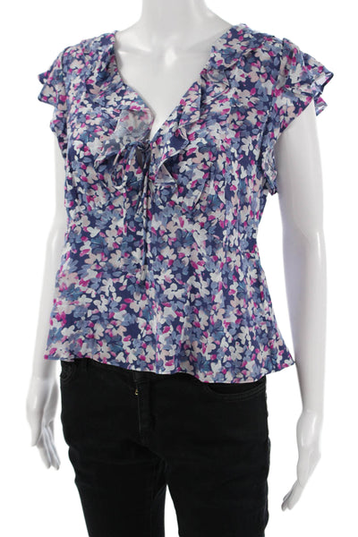 Rails Womens Blue Floral V-Neck Sleeveless Blouse Size S
