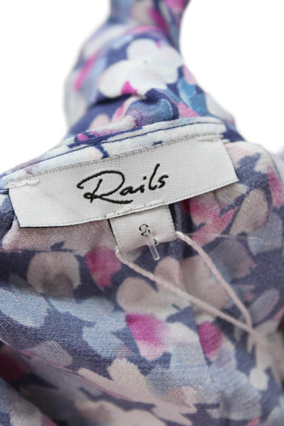 Rails Womens Blue Floral V-Neck Sleeveless Blouse Size S