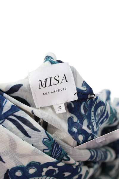 Misa Womens Sleeveless Floral V-Neck Bohemian Blouse White Drawstring Size S